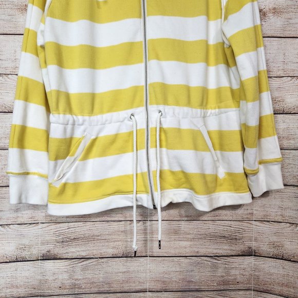 Anthropologie Maeve Elmira Yellow White Striped Jacket Sweater Size Small Pocket - Picture 3 of 16